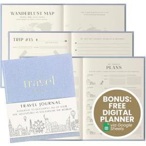 Inspired Ink Travel Journal for Women and Men Travel Bucket List Journal 210 Pages Traveler Adventure Notebook  Itinerary Planner Organizer & Traveling Memory Diary Memorial Gift for Travelers - Blue