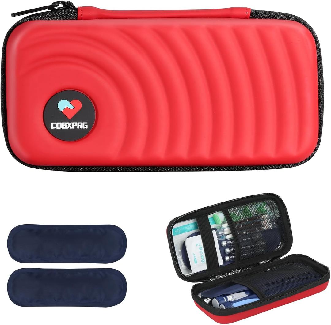 Insulin Cooler Travel Case,Diabetic Cold Pack Organizer Bag with 2 Reusable Ice Packs for Insulin Pen and Other Medication Diabetic Supplies Red