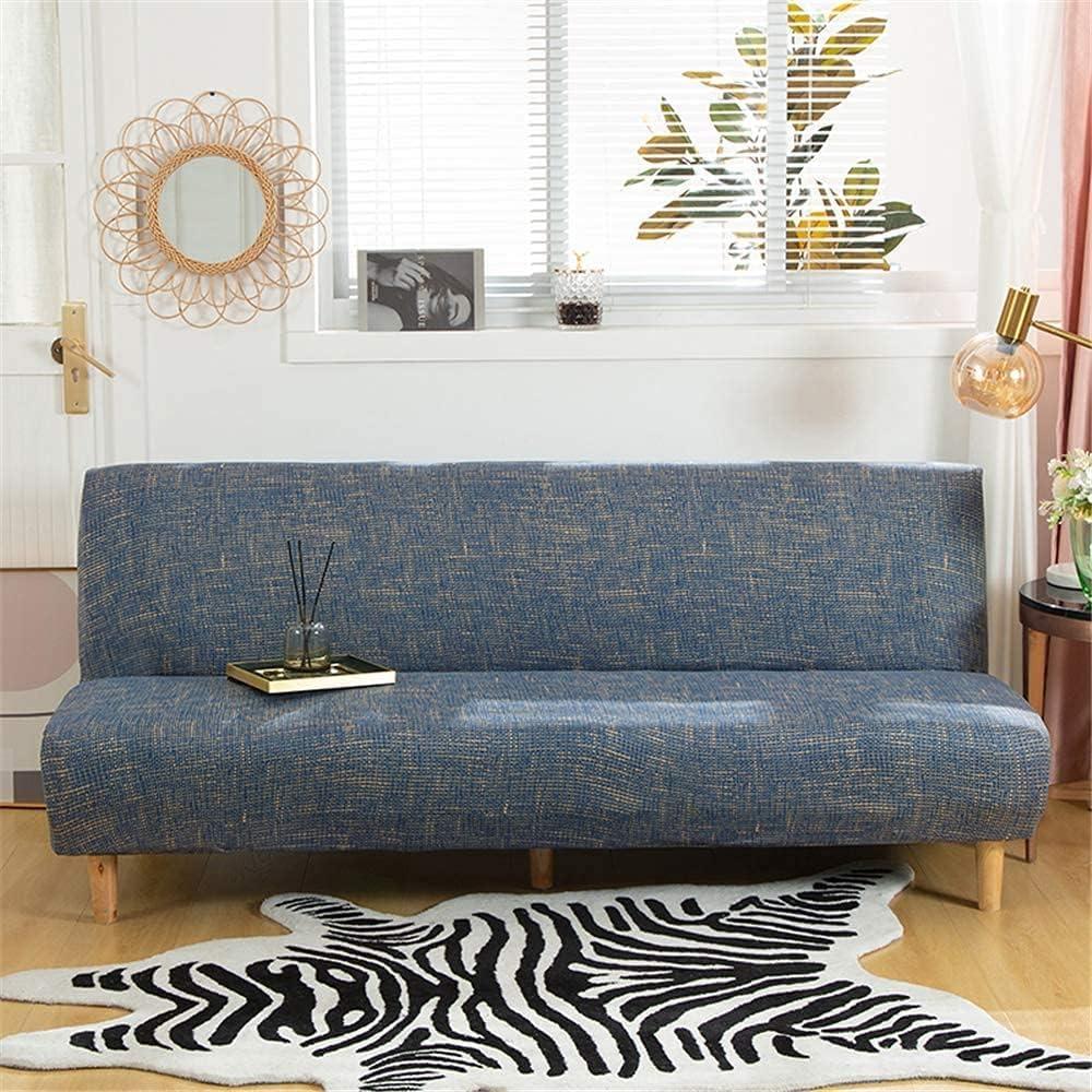 Ele ELEOPTION Linen Blue Armless Sofa Bed Cover Stretch Slipcover Folding Large Sofa Couch Covers Futon Covers Full Size Printed Furniture Protector Slipcovers