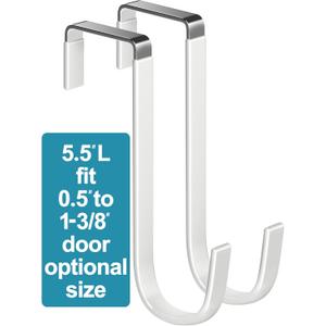 Over The Door Metal Hooks with Plastic Coating 5.5" Fit 0.5" to 1 3/8" Door 2 Pcs Heavy Duty Single Towel Robe Rack Wreath Bathroom Shower Hanger Shoe Organizer Ironing Board Short White