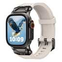 SUNFWR Compatible with Apple Watch Band Ultra 3/2/1 49mm 46mm 45mm 44mm 42mm Men, Rugged Silicone Rubber Sport Strap with Metal Connector for iWatch SE 3/2/1 Series 11 10 9 8 7 6 5 4 3 2 1 (Starlight/Black)