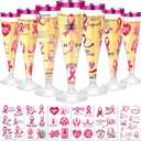 Honeydak 36 Pcs Breast Cancer Awareness Party Cups with 7 Pink Ribbon Heart Sticker 4.5 oz Plastic Disposable Champagne Flutes Breast Cancer Party Supplies Favors Clear Toasting Wine Glass for Women