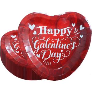 Valentine's Day Red Heart Shaped Paper Plates Love Heart Disposable Plates Decorative Tableware for Valentines Anniversary Wedding Party Dessert Dinner Table Decoration Serve 24