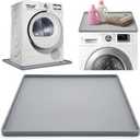27x27 Inch Washing Machine Mat with Raised Edge for Under Washing Machine or Dryer  Non-Slip Soft Floor Mat to Catch Spills, Foldable Laundry Room Pad, Gray