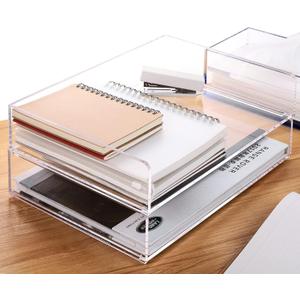 Paper Tray Organizer Clear Acrylic Desk Organizers and AccessoriesOffice Supplies Organization Stackable File Holder-Art Storage for School Classroom Workspace Letter Tray-2 Pack/2 Tier
