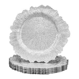 Uxcell 4 pcs Reef Charger Plates Bulk, 13 Inch Plastic Floral Charger Plates, Round Plate Chargers for Dinner Wedding Party Event Table Setting Decoration Silver