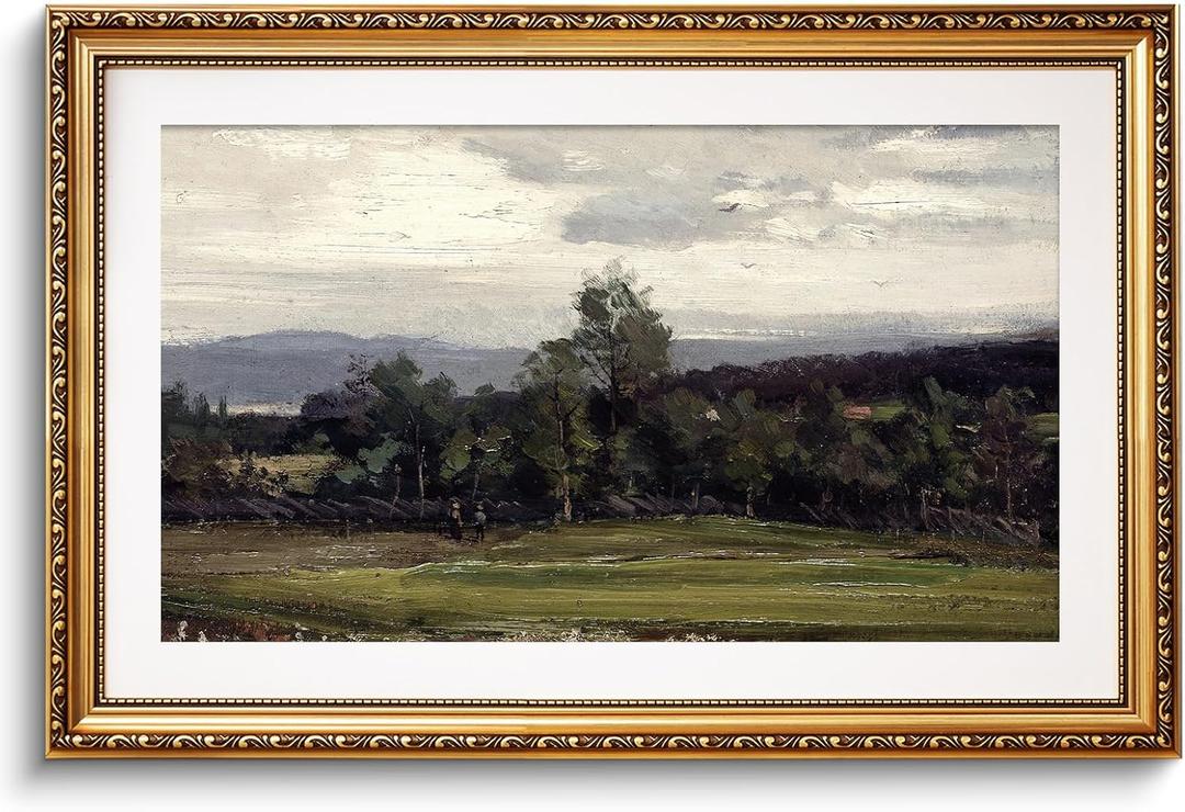 ARPEOTCY Vintage Gold Framed Wall Art Decor, 20x30 inch Fields Landscape Retro Picture Paintings, Large Antique Canvas Artwork, Rustic Wall Decor for Gallery Bathroom Bedroom (30L" x 20W", Fields at Hedmark in Summer)
