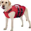 Kuoser XL Dog Life Jacket, Large High Flotation Dog Life Vest for Swimming Boating, Reflective Dog Swimming Vest Pet Life Preserver with Rescue Handle, Red (Chest Girth:25.9-33.4''))