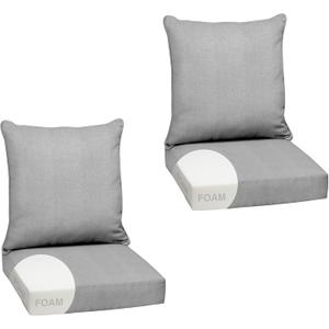 Arden Olefin Outdoor Foam Deep Seat Cushion Set (2-Pack), 24x24, Premium High-Density Foam, Never Flattens, Weather-Proof for Patio Chair Sofa Couch, Paloma Woven Texture