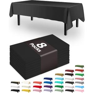 Pureegg Plastic Table Cloth Disposable 8 Pack, 54 x 108 Inch Table Cloths, Graduation Decorations Class of 2025, Graduation Party Tablecloths, Rectangle, Plastic Cover, Leakproof & Sturdy, Black