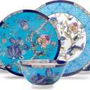 ACMLIFE Bone China Dinnerware Set for 4, 12-Piece Vintage Floral Dinnerware Set, Kitchen Plates and Bowls Set, Thanksgiving Christmas Gifts for Women (Blue)