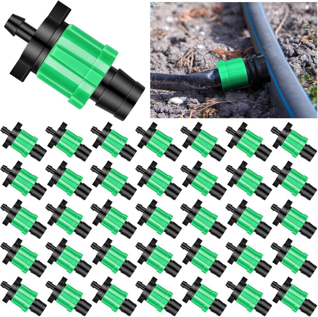 Frienda 50 Pcs Drip Tape Connector Fittings, Locks 1/4" Barb for 5/8" Drip Irrigation Fitting Kit Irrigation Tubing Connectors Tools Coupling Barbed Locking Fitting (Green)