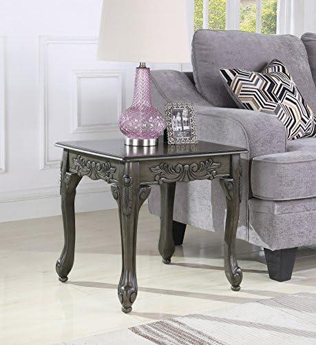 Roundhill Furniture Traditional Ornate Detailing Wood End Table, Grey