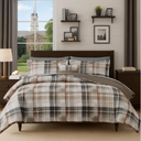 MaiRêve Plaid Queen Comforter Sets Khaki, Classic Farmhouse Bedding Set Bed in A Bag 7 Pieces, Lightweight All Season Comforter Set with Fitted & Flat Sheet, Pillowcases & Shams