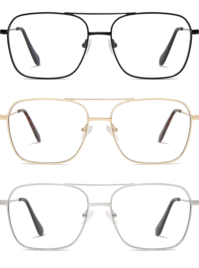 AMOMOMA Retro Reading Glasses for Women Men Aviator Square Blue Light Computer Womens Reader 1.50 2.00 AM6076