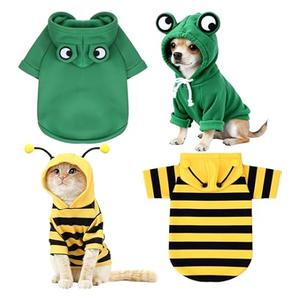 2 Pcs Dog Halloween Costume Frog Coat Hoodies Bee Outfits Warm Winter Clothes for French Bulldog Chihuahua Puppy Cat Kitten Pet Accessories(S)