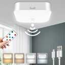 WhitePoplar Motion Sensor Rechargeable Ceiling Light Indoor with Remote, Wireless Battery Operated Rechargeable Sensor Light for Closet, Garage, Hallway, 3000K-6000K Battery Powered Shower Lights