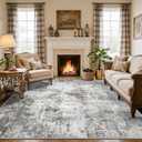5×7 Washable Area Rug - Modern Abstract Distressed Vintage Carpet with Non-Slip Backing, Stain Resistant & Non-Shedding for Living Room Bedroom, Dining Table, Home Office, Gray