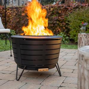 Patio Fire Pit, Wood Burning with Removable Ash Pan & Weather-Resistant Cover, Modern Black Design – Ideal Outdoor Smokeless Fire Pit for Backyard & Patio