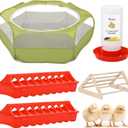 Pawaboo 5-in-1 Chicken Brooder Box for Chick Starter Kit, Includes Pet Cage Tent, Chicks Perch, Chick Feeder, 1.1L Chick Waterer, Baby Chick Supplies (Brooder Set), Green + Red + Wood Color