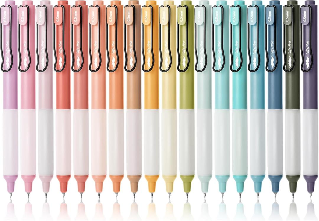 Mr. Pen- Retractable Gel Pens, 18 Pack, Black Ink, Vintage & Pastel Barrels, Fine Point 0.5 mm, Fast Dry, Smooth Writing, Cute Pens for Drawing, Writing Planner and School Supplies