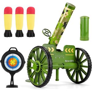 Mortar Launcher Set, Push Tires Military Blaster, Shooting Toy Tactical Chase Rockets Missile Gun Game for Kids Boys Girls and Adults (Green 3 Shells)