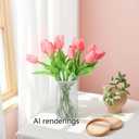 10-Heads Artificial Flowers PU Mini Real Touch Tulip Bouquets for Home Wedding Party Centerpiece Decoration (Gradient Coral)