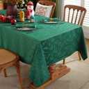 Honellaty Rectangle Christmas Holiday Tablecloth Jacquard Fabric Table Cloth, Winter Holly Berry Leaf Pattern Spill-Proof Table Cover for Family Gathering Dinner Decor 6084 Inches Green