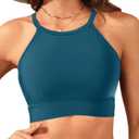 Women Swim Bikini Top - High Neck Modest Bathing Suit Top Swimwear (Blue, XL)