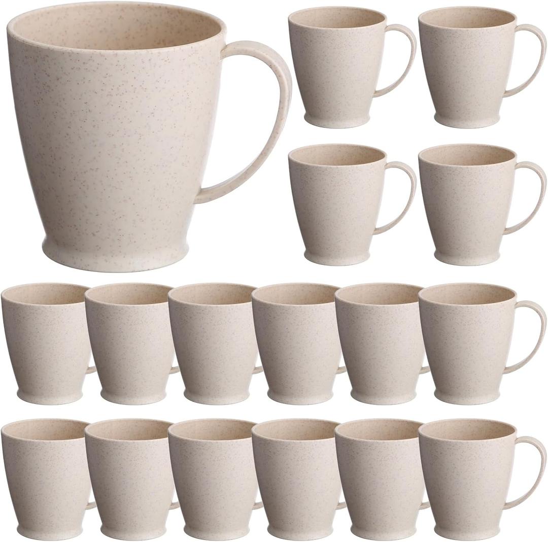Zopeal 16 Pack Wheat Straw Plastic Coffee Cups Mugs 10 Oz Reusable Plastic Cup Mug with Handle Lightweight Microwavable Dishwasher Safe Unbreakable for Tea Milk Water Juice Coffee (Nordic Beige)