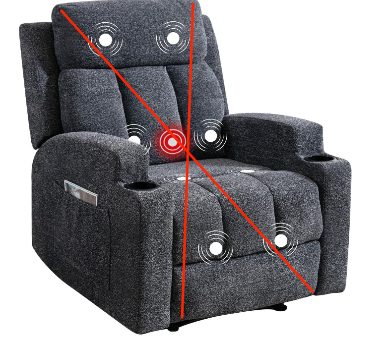 Phoenix Home Manual Recliner Chair with Massage and Heat Ergonomic Overstuffed Breathable Fabric Reclining Chair with 2 Side Pockets, 2 Cup Holders, Remote Control, Living Room, Bedroom, Dark Gray 