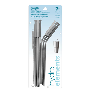 Reusable Stainless Steel Straws With Tip, 7 Count