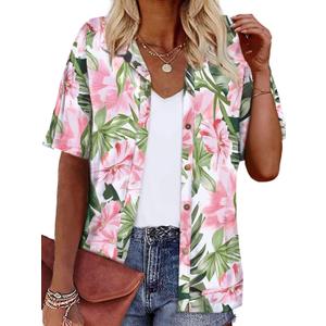 LILYCHIC Women's Hawaiian Shirts Coconut Button Summer Soft Button Down Shirts Short Sleeve (XXL)