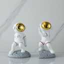Space Theme Bookends for Shelves, Astronaut Moon Book Ends for Kids Room, Decorative Planet Book Stoppers to Hold Books Heavy Duty, Unique Boys and Girls Gift (Gray)