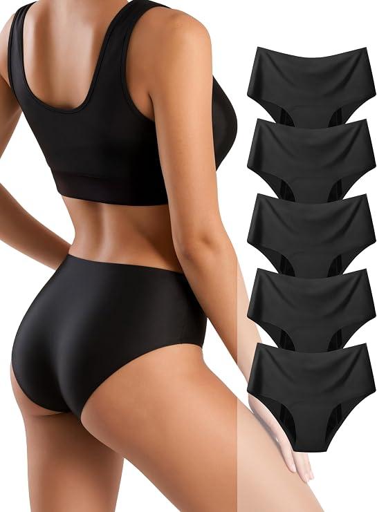 TIICHOO Incontinence Underwear for Women High Waisted Period Panties Heavy Flow Seamless Leakproof Underwear 5 Pack M