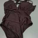 LASLULU Women's Sexy One Piece Swimsuits V Neck Padded Bathing Suit Modest Front Cutout Open Back Slimming Swimsuit (Brown, M)