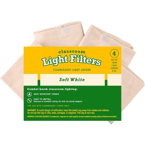 GSM Brands Fluorescent Light Diffuser Covers (Set of 4) Filters Light for Classrooms and Offices - Flame-Retardant Fabric (Soft White)
