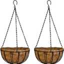 Kingbuy 10 Inch Hanging Planter Basket with Coconut Liner Wire Plant Holder Chain Flower Baskets Pot Hanger Home Garden Decoration for Indoor Outdoor, 2 Pack