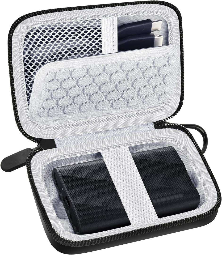 Carrying for Samsung T9/ T7/ T7 Shield Portable SSD 4TB 2TB 1TB, USB External Solid State Hard Drive Storage Travel Carrying Holder Fits for USB Cable (Black-Grey)-Box Only