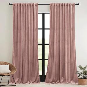 RYB HOME Girls Curtains for Bedroom, Back Tab Room Darkening Baby Kids Velvet Curtains 90 inches Long for Nursery, W 52 x L 90, 2 Panels Set (Dusty Pink)