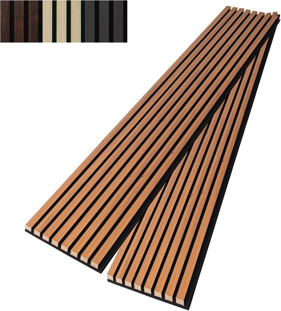 Art3dwallpanels Wood Slat Wall Panel, 108'' x 13'' Wood Panels for Wall 2 Pack 3D Soundproof Wall Panels, Large Acoustic Panels for Interior Ceiling and Wall Decor Noise Reduction,Red Oak