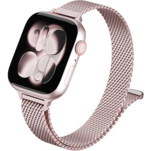 Slim Milanese Loop Compatible with Apple Watch Bands for Women Men , Stainless Steel Magnetic Mesh Strap for iWatch 38/40/41/42mm, Rose Pink