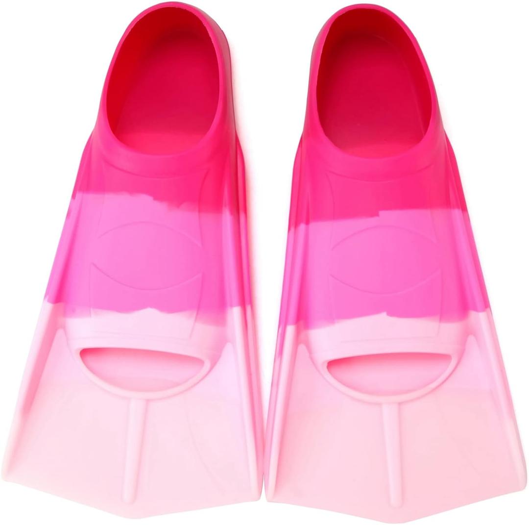 Kids Swim Fins,Short Kids Fins Youth Swimming Flippers for Lap Swimming Training for Children Girls Boys Beginners (2XS ( US Kids 11-12.5 ), Dark Pink / Pink / Rose / Light Pink)