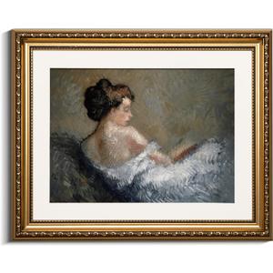 VIYYIEA Gold Framed Wall Art Canvas Print Home Decor Portrait Wall Art Sitting Woman Vintage Decor Room Aesthetic Mid Century Lady Elegant Farmhouse Painting Wall Decor for Bedroom Bathroom 13x16in (Figure Crouching)