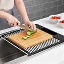 Roll Up Dish Drying Rack Over Sink, 17.5" x 15.2" Foldable SUS304 Stainless Steel Kitchen Dish Drainer, Heat-Resistant Multipurpose Rolling Sink Rack Organizer,Black
