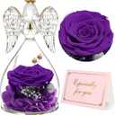 Yamonic Mom Birthday Gifts for Mom Grandma, Angel Figurines with Real Rose Gifts for Women Moms, Preserved Flowers Rose Glass Angel for Mothers Day Christmas Valentine's Day Gifts for Her(Purple)