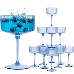 LIYH 20pcs Plastic Martini Glasses 10 Oz Blue Disposable Cocktail Coupe Champagne Tower Cups Perfect for Bar Cocktails Martinis Parties