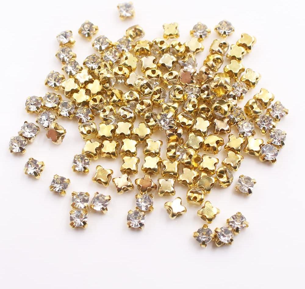 1250pcs 4mm Gold Sew On Rhinestones Trim Claw Rinestones Shiny Crystals Stones Beads Sewing Rhinestone for Clothes Sewing Accessories (4mm 1250pcs)