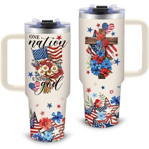 30oz Flag Tumbler With Handle & Straw - Patriotic Insulated Stainless Steel Cup For Travel & Tailgating - Leakproof American Themed Water Bottle For Men & Women
