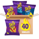 Takis 40 pc / 1 oz Variety Pack - Fuego & Blue Heat Flavored Rolled Tortilla Chips - (20) Fuego, (20) Blue Heat - Perfect for Tailgates, Parties, or the Office exp. 2-24-26